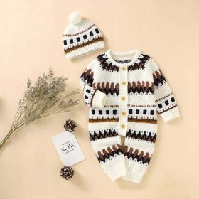Baby Embroidered Pattern Contrast Design Vintage Style Warm Knitting Romper With Hat (Size/Age: 90 (12-24M))