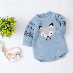 Baby Cartoon Fox Graphic Long Sleeves Triangle Knitted Romper Jumpsuit In Autumn (Size/Age: 90 (12-24M))