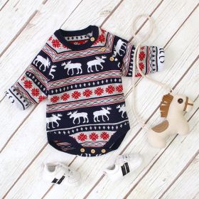 Baby Christmas Deer Pattern Shoulder Button Design Long Sleeved Onesies (Size/Age: 100 (2-3Y))