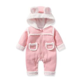 Baby Cute Long Sleeve Design Solid Color Thicken Warm Rompers With Hat (Size/Age: 80 (9-12M))