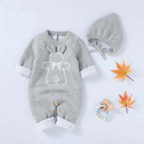Baby Cartoon Bunny Embroidered Graphic Solid Warm Rompers With Hat (Size/Age: 73 (6-9M))