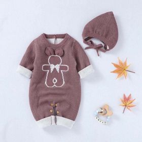 Baby Cartoon Bunny Embroidered Graphic Solid Warm Rompers With Hat (Size/Age: 80 (9-12M))