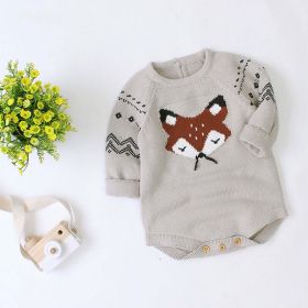 Baby Cartoon Fox Graphic Long Sleeves Triangle Knitted Romper Jumpsuit In Autumn (Size/Age: 80 (9-12M))