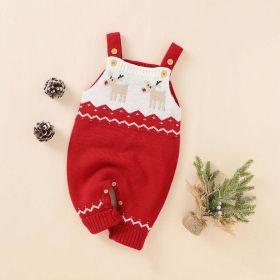 Baby Christmas Elk Pattern Srappy Design Sweater Rompers (Size/Age: 90 (12-24M))