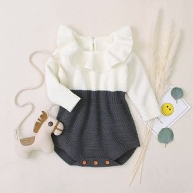 Baby Girl Contrast Graphic Ruffle Neck Design Long Sleeve Knitted Onesies (Size/Age: 100 (2-3Y))