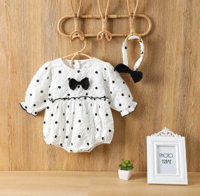 Baby Girl Polka Dot Pattern Bow Decoration Bodysuit With Headband (Size/Age: 90 (12-24M))