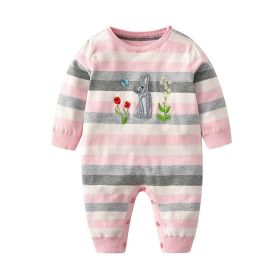 Baby Girl Pink Striped Pattern Embroidered Design Knitted Jumpsuit (Size/Age: 90 (12-24M))