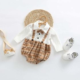 Baby Plaid Pattern False 1 Pieces Design Bow Tie Decoration Bodysuit (Size/Age: 73 (6-9M))