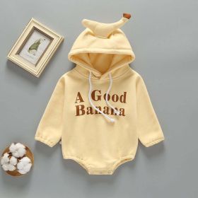 Baby Slogan Print Pattern 3D Banana Patched Hat Long Sleeved Bodysuit Onesies (Size/Age: 73 (6-9M))