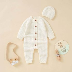 Baby Solid Color Full Button Design Knit Hot Selling Rompers (Size/Age: 80 (9-12M))