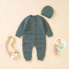 Baby Solid Color Full Button Design Knit Hot Selling Rompers (Size/Age: 66 (3-6M))