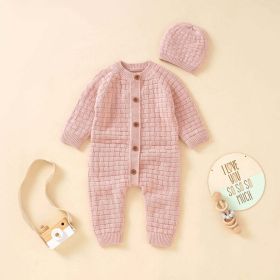 Baby Solid Color Full Button Design Knit Hot Selling Rompers (Size/Age: 90 (12-24M))