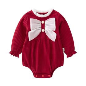 Baby Solid Color Big Bow Patched Design Beautiful Princess Onesies (Size/Age: 59 (0-3M))