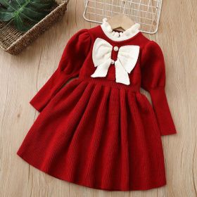 Baby Bow Patched Design Puff Sleeve Princess Dress (Size/Age: 130 (7-8Y))