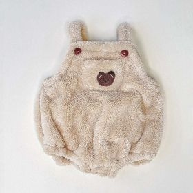 Baby Solid Color Bear Patched Design Plush Strap Sleeveless Onesies (Size/Age: 90 (12-24M))
