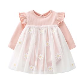 Baby Girls Floral Lace Patchwork Design Ruffle Long-Sleeved Dress Onesies In Spring & Autumn (Size/Age: 66 (3-6M))