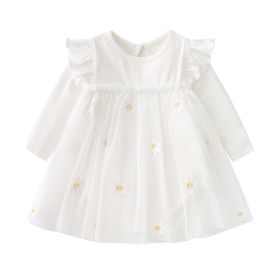 Baby Girls Floral Lace Patchwork Design Ruffle Long-Sleeved Dress Onesies In Spring & Autumn (Size/Age: 80 (9-12M))