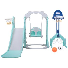 5 in 1 Slide and Swing Playing Set, Toddler Extra-Long Slide with 2 Basketball Hoops, Football, Ringtoss, Indoor Outdoor (Color: as Pic)