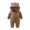 Baby Bunny Embroidered Pattern Coral Fleece Design Thickened Romper With Hat