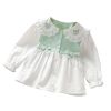 Baby Girl Plaid Patchwork Pattern Mesh Doll Neck Bow Patched Sweet Blouse