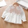 Baby Girl Plaid Patchwork Pattern Mesh Doll Neck Bow Patched Sweet Blouse
