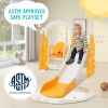 Toddler Slide and Swing Set 4 in 1,Kids Playground Climber Slide Playset with Basketball Hoop,Rocket Themed Slide, Freestanding Combination for Babies