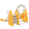 Toddler Slide and Swing Set 4 in 1,Kids Playground Climber Slide Playset with Basketball Hoop,Rocket Themed Slide, Freestanding Combination for Babies