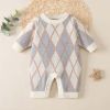 Baby Plaid Pattern Long Sleeve Knitted Autumn Romper Outfits