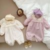Baby Solid Color Doll Neck Mesh Patched Design Romper