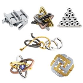 Zinc Alloy Intellectual Looping-off Unlock Suit Chinese String Puzzle Intelligence Knot Burr Puzzle Gold (Option: Alloy 6 Piece Set D Style)