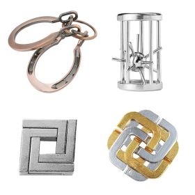 Zinc Alloy Intellectual Looping-off Unlock Suit Chinese String Puzzle Intelligence Knot Burr Puzzle Gold (Option: Alloy 4 Piece Set A)