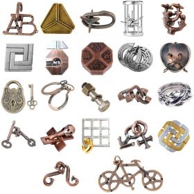 Zinc Alloy Intellectual Looping-off Unlock Suit Chinese String Puzzle Intelligence Knot Burr Puzzle Gold (Option: Alloy 22 Piece Set A Style)