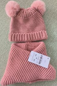 Fake Fur Ball Decorative Baby Knitted Wool Hat Knitted Scarf Two-piece Set (Option: pink-Large size)