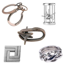 Zinc Alloy Intellectual Looping-off Unlock Suit Chinese String Puzzle Intelligence Knot Burr Puzzle Gold (Option: Alloy 5 Piece Set A)