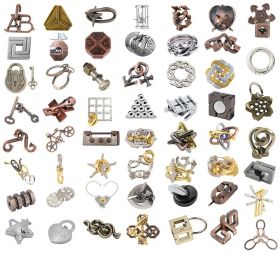 Zinc Alloy Intellectual Looping-off Unlock Suit Chinese String Puzzle Intelligence Knot Burr Puzzle Gold (Option: Alloy 55 Piece Set Type A)
