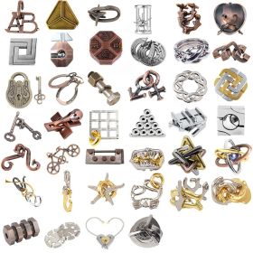 Zinc Alloy Intellectual Looping-off Unlock Suit Chinese String Puzzle Intelligence Knot Burr Puzzle Gold (Option: Alloy 40 Piece Set A)