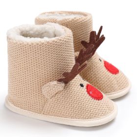 Wool Cartoon Shoes Soft Bottom For Boys And Girls (Option: Khaki-12cm)