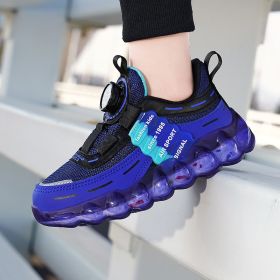 Girls' Sports Rotating Buckle Fleece-lined Running Shoes (Option: Blue Mesh-28)
