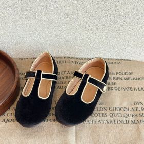 Autumn And Winter Sweet Velvet Children's Leather Shoes T-shaped Pumps Retro (Option: Black-32 Yards)