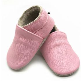 Baby Soft Bottom Solid Color Calf Leather Shoes Toddler Shoes (Option: Pink-L)