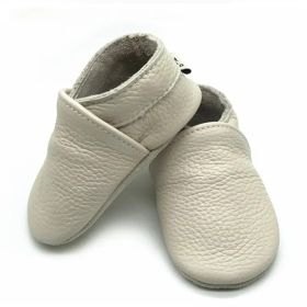 Baby Soft Bottom Solid Color Calf Leather Shoes Toddler Shoes (Option: Beige-L)
