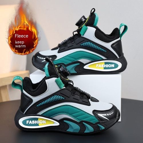 Boy Shoes Winter Thin Cotton Velvet Warm Rotating Buckle