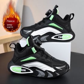 Boy Shoes Winter Thin Cotton Velvet Warm Rotating Buckle (Option: Light Green Two Cotton-39)