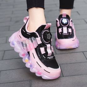 Girls' Sports Rotating Buckle Fleece-lined Running Shoes (Option: Black Le Rouge Perfecto-31)