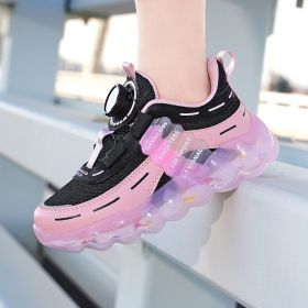Girls' Sports Rotating Buckle Fleece-lined Running Shoes (Option: Black Pink Mesh-33)
