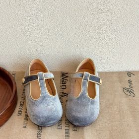 Autumn And Winter Sweet Velvet Children's Leather Shoes T-shaped Pumps Retro (Option: Gray-27 Yards)